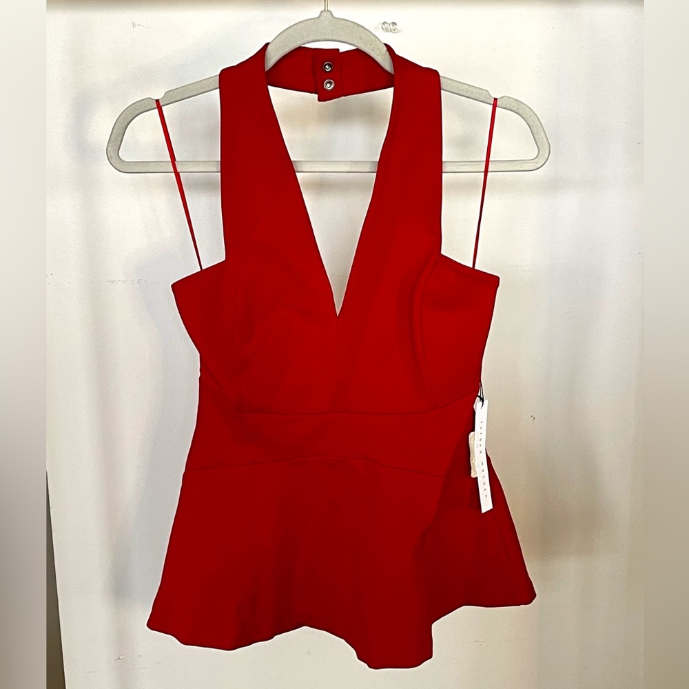 SUSANA MONACO- Red Halter Peplum Top